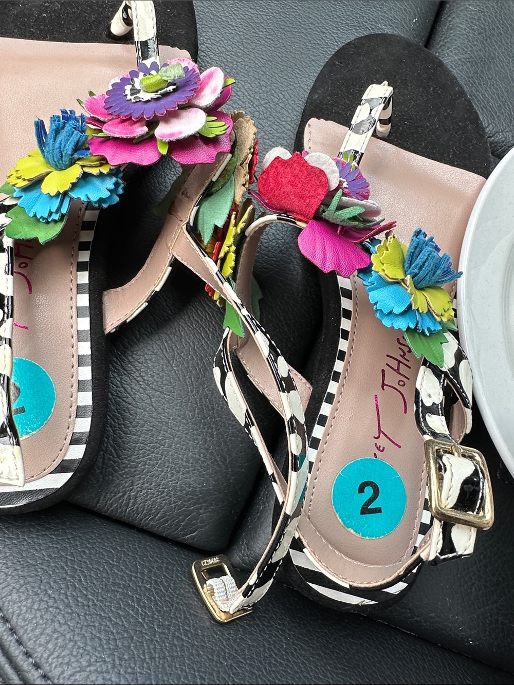 Betsey Johnson Girl’s Floral Embellished Sandal - Colorful Flower -Size 2 - Picture 3 of 9
